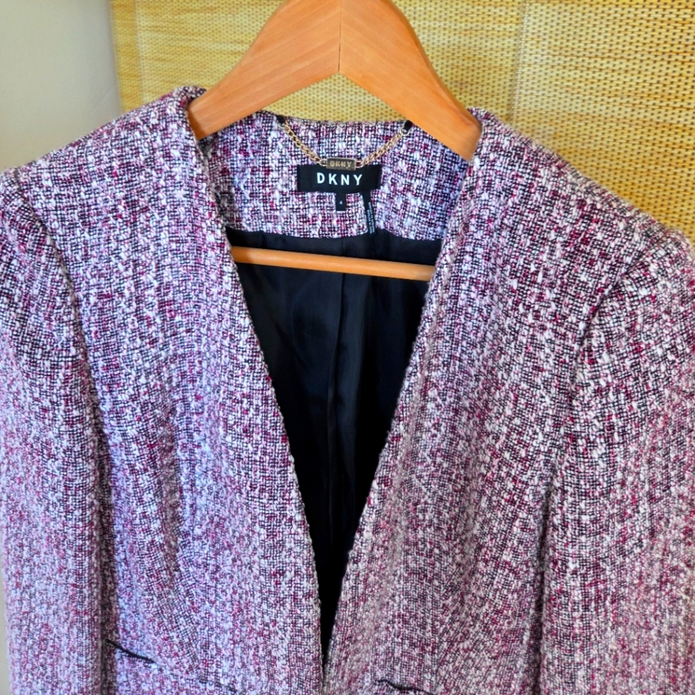 DKNY Women's Textured Blazer - Pink and Black